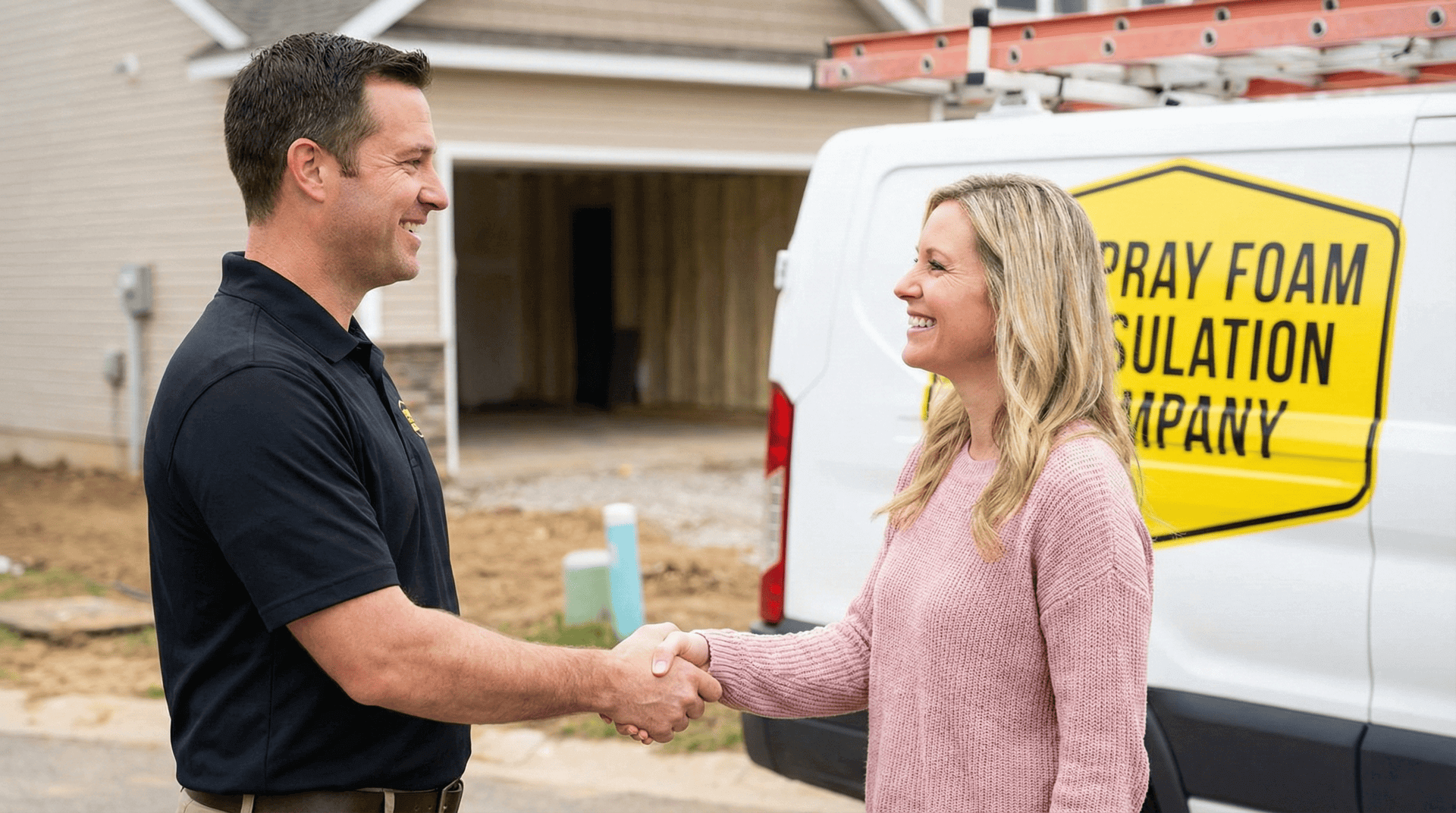 Spray foam contractor with happy customer